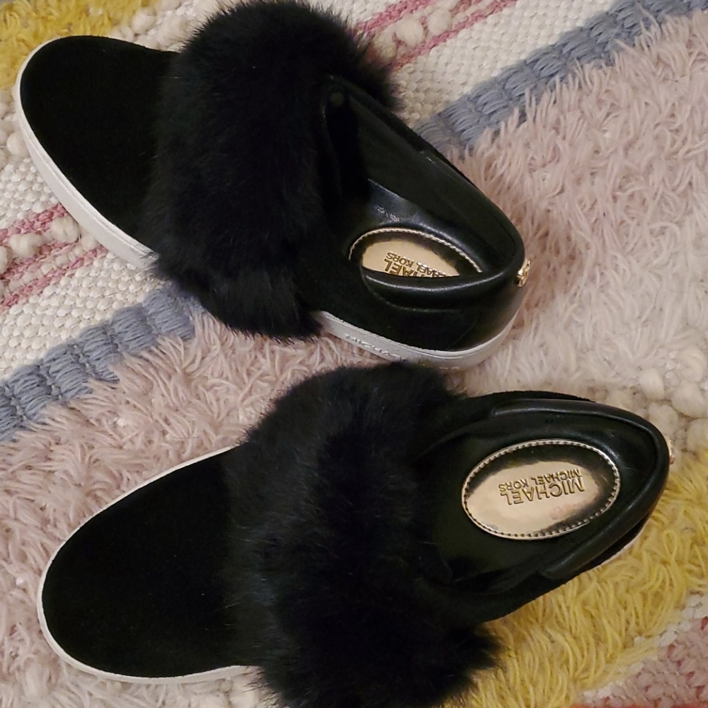 Michael Kors Maven Black Suede Rabbit Fur Shoes